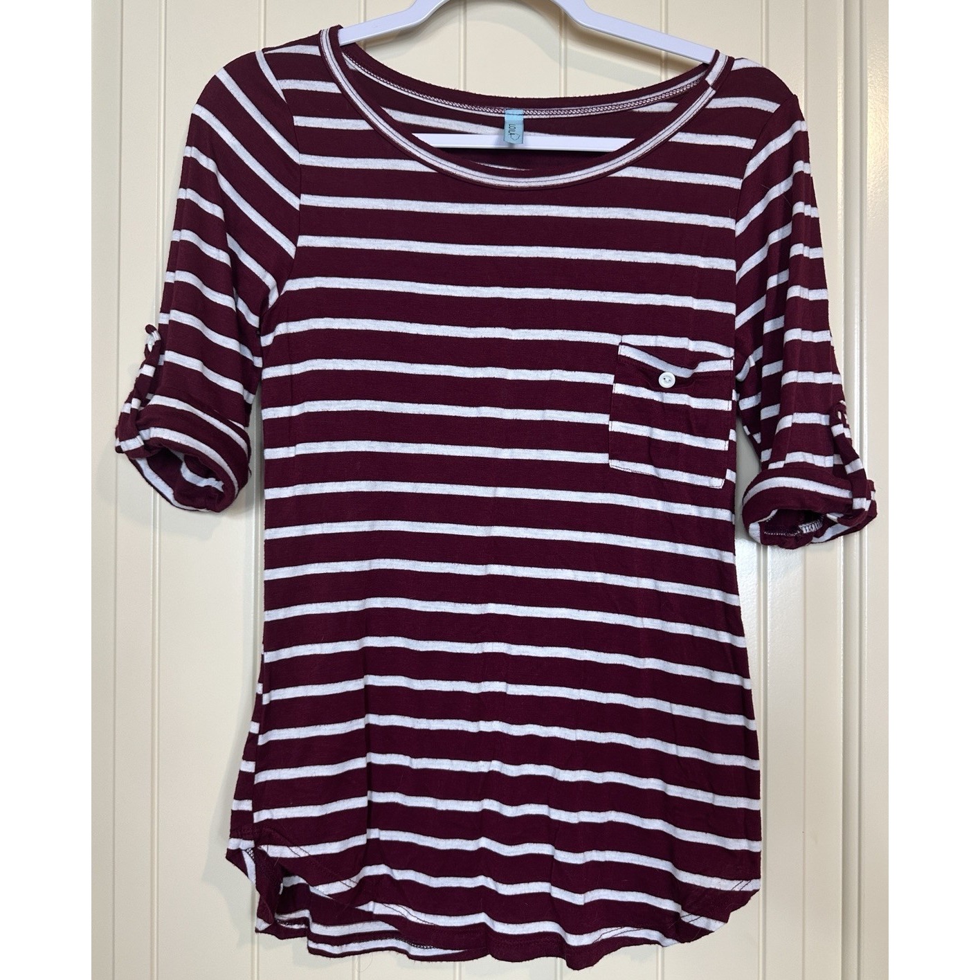 Loila Striped Jersey Knit Short Sleeve Pocket Shirt Sz S
